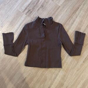 Collared Brown Long Sleeve Sweater Top